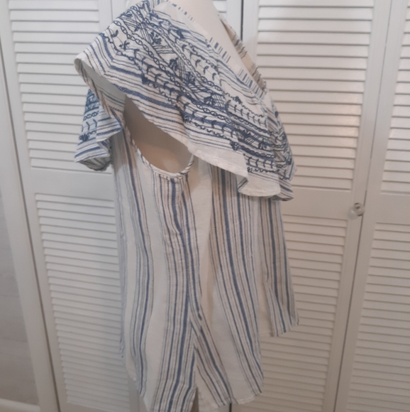 Democracy linen embroidery blouse top medium *E - Picture 3 of 6